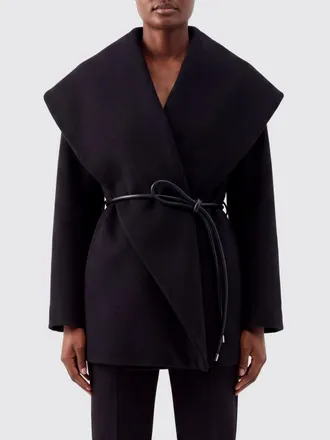 Sportmax Cappotto corto a vestaglia in lana vergine con cintura e collo marinara