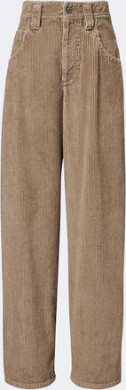 Brunello Cucinelli Pantalones rectos de pana de algod&oacute;n con cuentas Monili