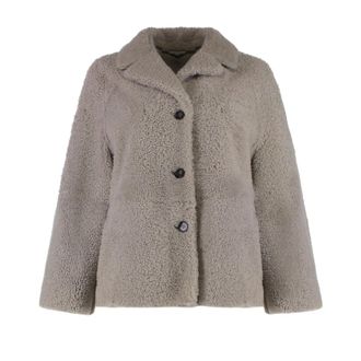 Max Mara Violante Short Sheepskin Jacket - Dames - Jassen - Grijs - S - Leer - Jassen