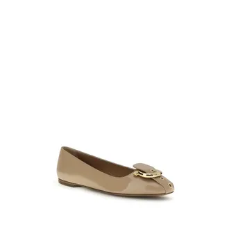 Ferragamo Womens Beige Calf Leather Bos Taurus Ballet Flats