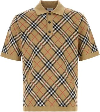 Burberry Polo shirt van katoenmix met ruit - Heren - Polos - Beige - M - Katoen - Tops