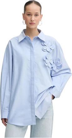 Stine Goya Bloes met bloemenapplicatie - Dames - Overhemden - Blauw - L - Katoen - Overhemden