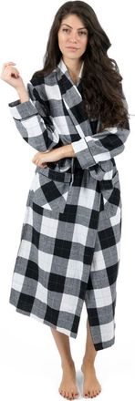 Leveret Womens Flannel Robe, 100% Cotton in Plaid Black & White at Nordstrom, Size 4X-Large