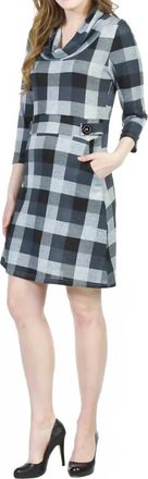 Papillon Plaid Cowl Neck Sweater Dress In Grey