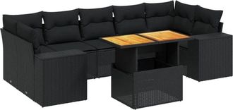 vidaXL Set De Sof&aacute;s De Jard&iacute;n 8 Piezas Y Cojines Rat&aacute;n Sint&eacute;tico Negro Vidaxl