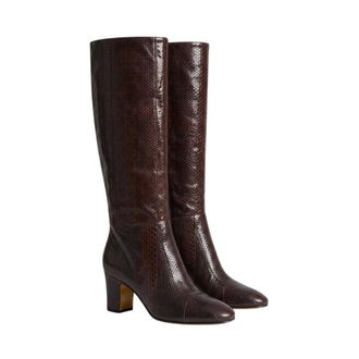 Alberta Ferretti Snake Leather Tubular High Boots - female - Alberta Ferretti - Heeled Boots - Brown - 7 UK - Shoes