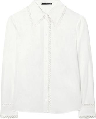Luisa Cerano Off-White Katoenen Voile Blouse met Kant - Dames - Overhemden - Wit - M - Katoen - Overhemden