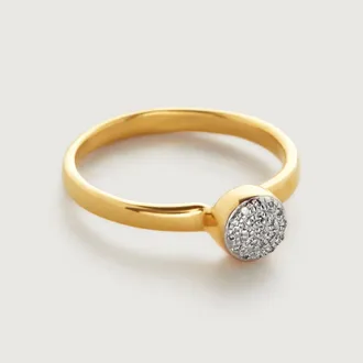 Monica Vinader Gold Fiji Mini Button Stacking Ring Diamond