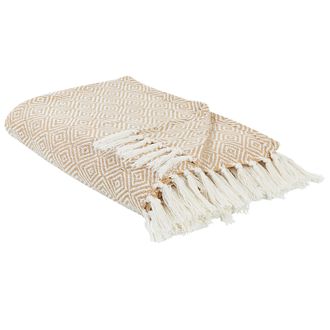 Beliani Beliani - Colcha De Algod&oacute;n Con Flecos Sala De Estar Dormitorio Textil Beige 200 X 220 Cm Toutli