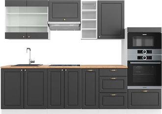 Vicco Mueble De Cocina Fame-line, Antracita-oro/blanco, 280 Cm, Et Roble