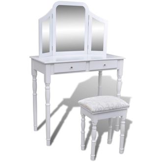 vidaXL Vidaxl - Tocador Con Espejo 3 En 1 Taburete Y 2 Cajones Blanco