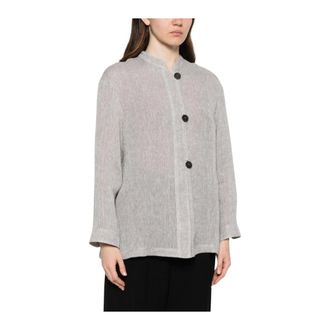 Emporio Armani Overhemden, Dames, Grijs, S, Linnen, Linnen Gauze Shirt Jacket