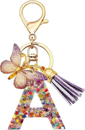 Generic Alphabet exquisite small gift charms keychains, handbag charms, car accessories, butterfly tassel keychains (A)