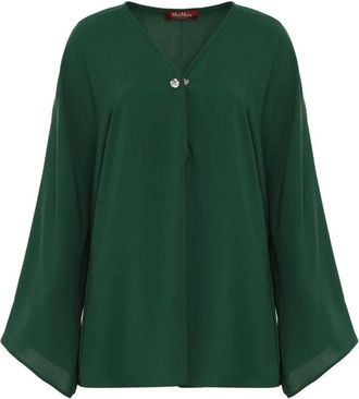 Max Mara Elegante gedrapeerde blouse met vleermuismouwen - Dames - Blouses - Groen - XL - Leer - Overhemden