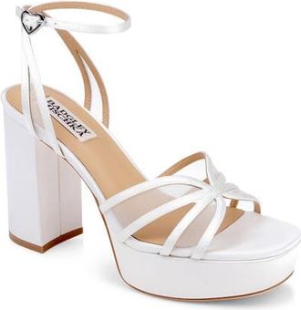 Badgley Mischka Yohana Platform Ankle Strap Sandal in White Satin at Nordstrom, Size 8.5