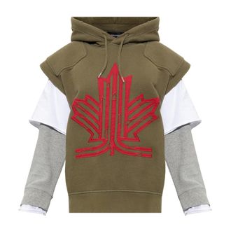 Dsquared2 Chaleco con capucha de algod&oacute;n con aplique - Sweatshirts & Hoodies - Hombre - Verde - XS