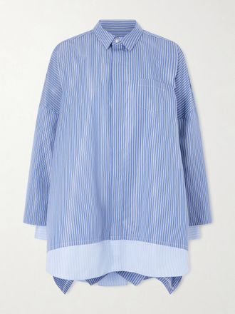 sacai Camicia In Popeline Di Misto Cotone A Righe - Blu