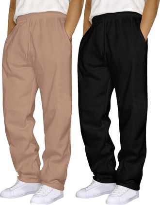 Generic 2PCS Mens Fleece Joggers Warm Sweatpant with Drawstring Casual Tracksuit Bottoms Trousers with Pockets Soft Jogging Bottoms Gym & Lounge Men Wide Stra