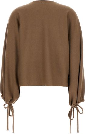 Max Mara Womens Brown Crewneck Sweater With Ties Virgin Wool Tops Top