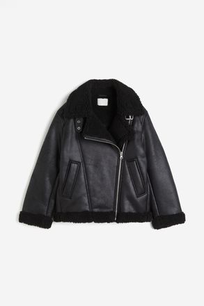 H&M Oversized Jacke mit Teddyfleece - Schwarz