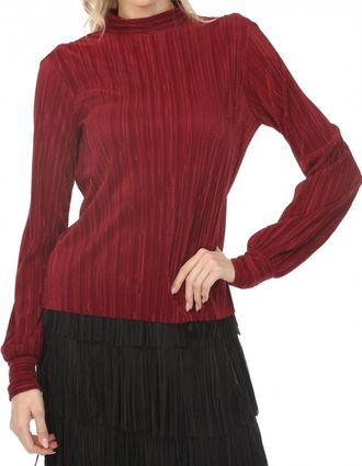 Joseph Ribkoff Micro Pleated Mock Neck Top In Burgundy