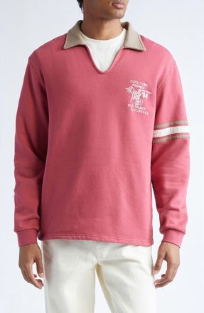 Palmes Forever Open Long Sleeve Rugby Polo in Red at Nordstrom, Size X-Large