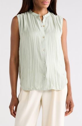 Vince Crinkled Band Collar Top in Jade Water at Nordstrom Rack, Size X-Large