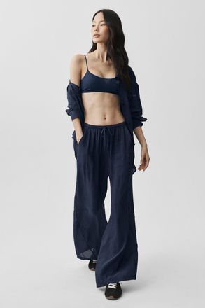 Alo | Semi-Sheer Golden Hour High-Waist Straight Leg Pants in Navy, Size: Medium