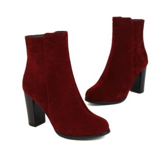 Generic Womens Faux Suede Ankle Boots with Platform Chunky Heel,Fall Winter Casual Style,Red,5.5 UK