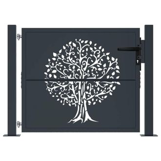 Berkfield Home Beautiful Garden Gate Anthracite 105x80 cm Steel Tree Design in Dark Grey