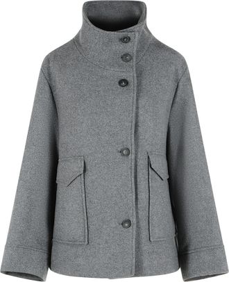 Closed Wool Blend Jacket with Raised Neck and Flap Pockets