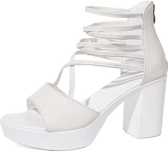 Generic Womens Chunky Block High Heels Platform Sandals Ankle Strap Zip Up Comfort Open Toe Casual Dress Pumps Shoes (5.5,White)