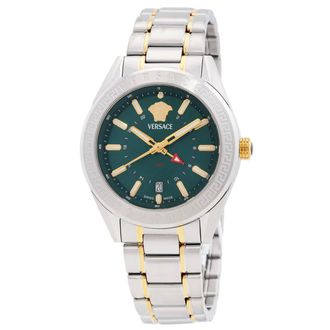 Versace V-Code GMT Quartz Green Dial Mens Watch VEAFA0524