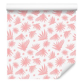 OEM Carta Da Parati Con Fiori Bianchi E Corallo, Sfondo Bianco Per Soggiorno E Camera Da Letto 50x1000 Cm
