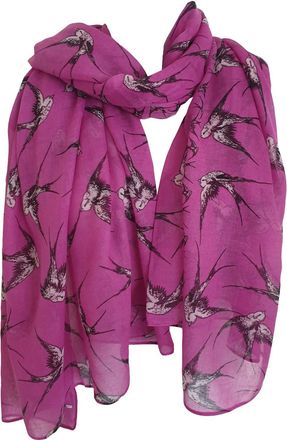 GlamLondon Bird Print Scarf Ladies Lightweight Fashion Oversize Wrap (ZUa-Pink)