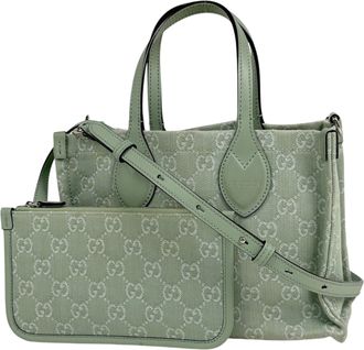 Gucci Light Green Denim Leather Pouch Shoulder Bag Tote Bag (Pre-Owned)