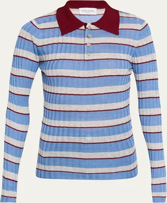 Brandon Maxwell Joni Knit Polo Long-Sleeve Shirt
