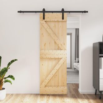 Berkfield Home Sliding Door with Hardware Set 70x210 cm Solid Wood Pine in Brown