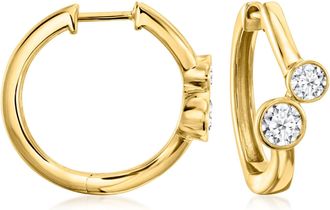 Ross-Simons Lab-Grown Diamond 2-Stone Hoop Earrings in 18kt Gold Over Sterling