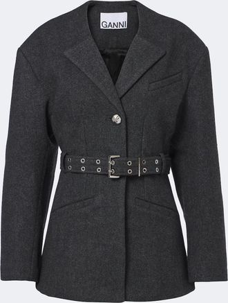 Ganni Belted wool and cashmere-blend blazer
