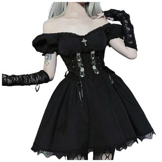 Generic Corset Dress Sexy Cute Summer Gothic Dress Ladies 90s Evening Dresses (S) Black