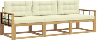 vidaXL Conjunto De Sof&aacute;s De Exterior 3 Uds. Blanco Y Crema Poli&eacute;ster Vidaxl