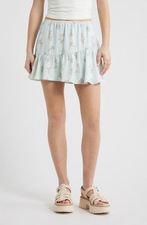BP. Chiffon Miniskirt in Green C-Pink Selina Floral at Nordstrom, Size Xx-Small