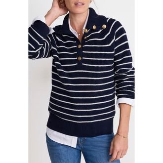 Vineyard Vines Stripe Half Button Sweater in Nautical Navy at Nordstrom, Size Medium