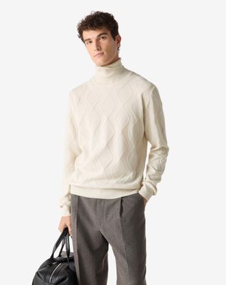 Corneliani White wool and cashmere mock turtleneck