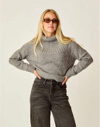 Carve Designs Neve Cable Turtleneck in Pewter Heather at Nordstrom, Size Xx-Small