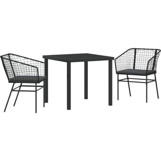 vidaXL Conjunto De Comedor De Jard&iacute;n 3 Pcs Negro Rat&aacute;n Sint&eacute;tico Vidaxl