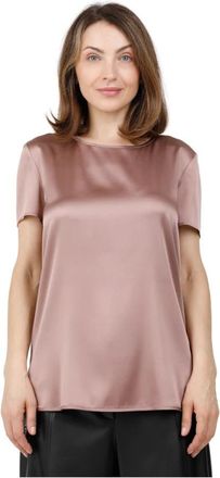 Max Mara T-shirt met korte mouwen en ronde hals van gewassen stretch zijdesatijn - Dames - Blouses - Roze - XL - Satijn - Overhemden