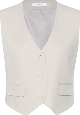 Gestuz Ancient Scroll Linen Waistcoat - Dames - Gillet - Grijs - S - Linnen - Kostuums