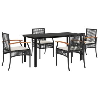 Berkfield Home 5 Piece Garden Dining Set with Cushions Black Poly Rattan